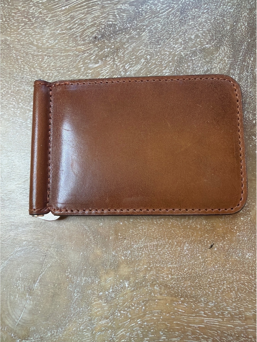 Martin Dingman Leather Credit Card Money Clip Wallet Tan Saddle Leather Bifold
